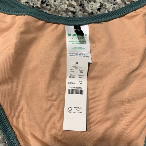 J Crew Swim M Ribbed Curve Waist Cheeky String Bikini Bottom Teal Green - Picture 6 of 11